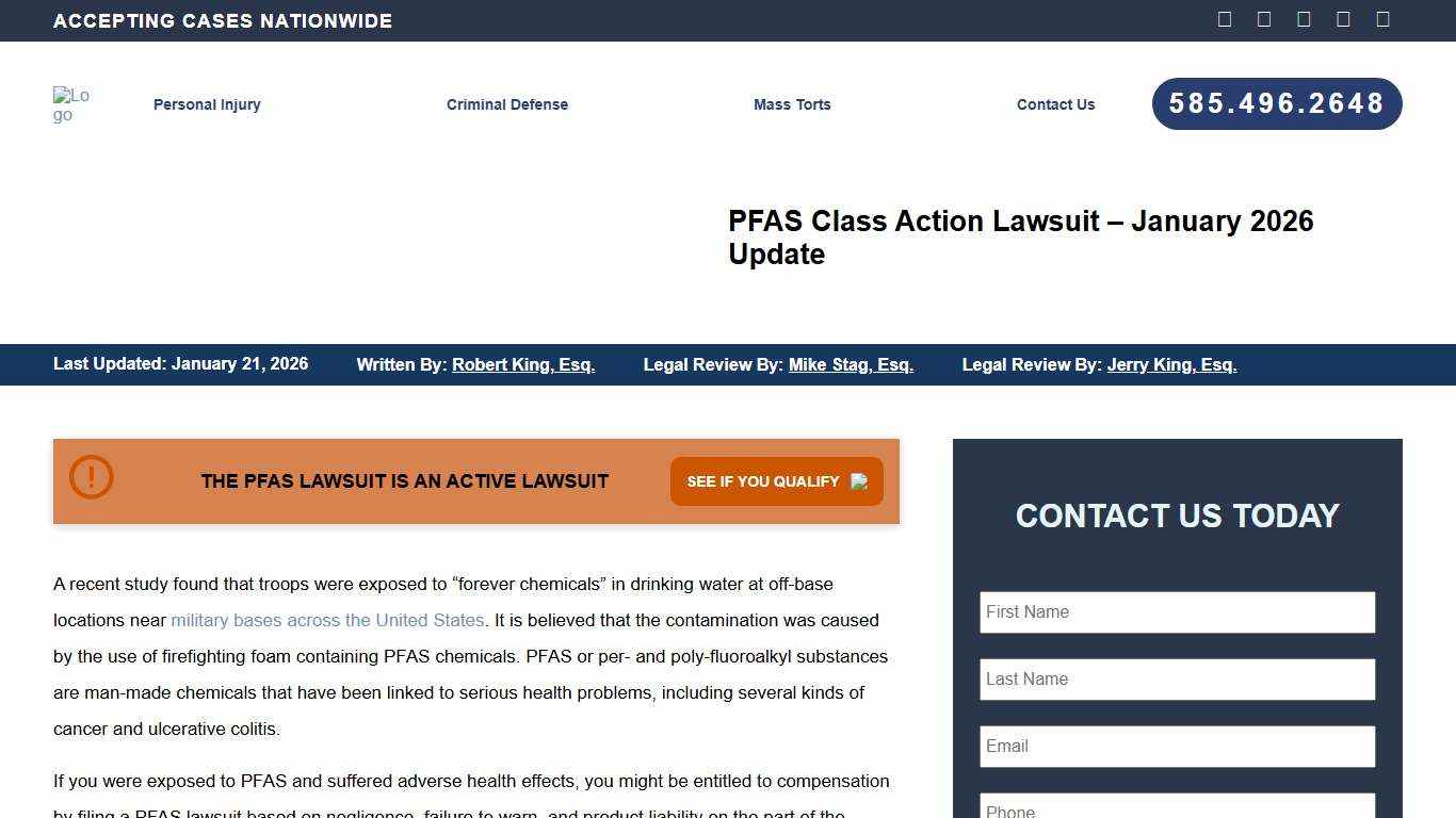 PFAS Class Action Lawsuit January 2026 Update - King Law